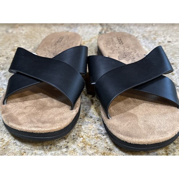 IZOD Sandals Womens 10  Alyssa Faux Leather Criss Cross Strap Slide Black - Picture 4 of 8